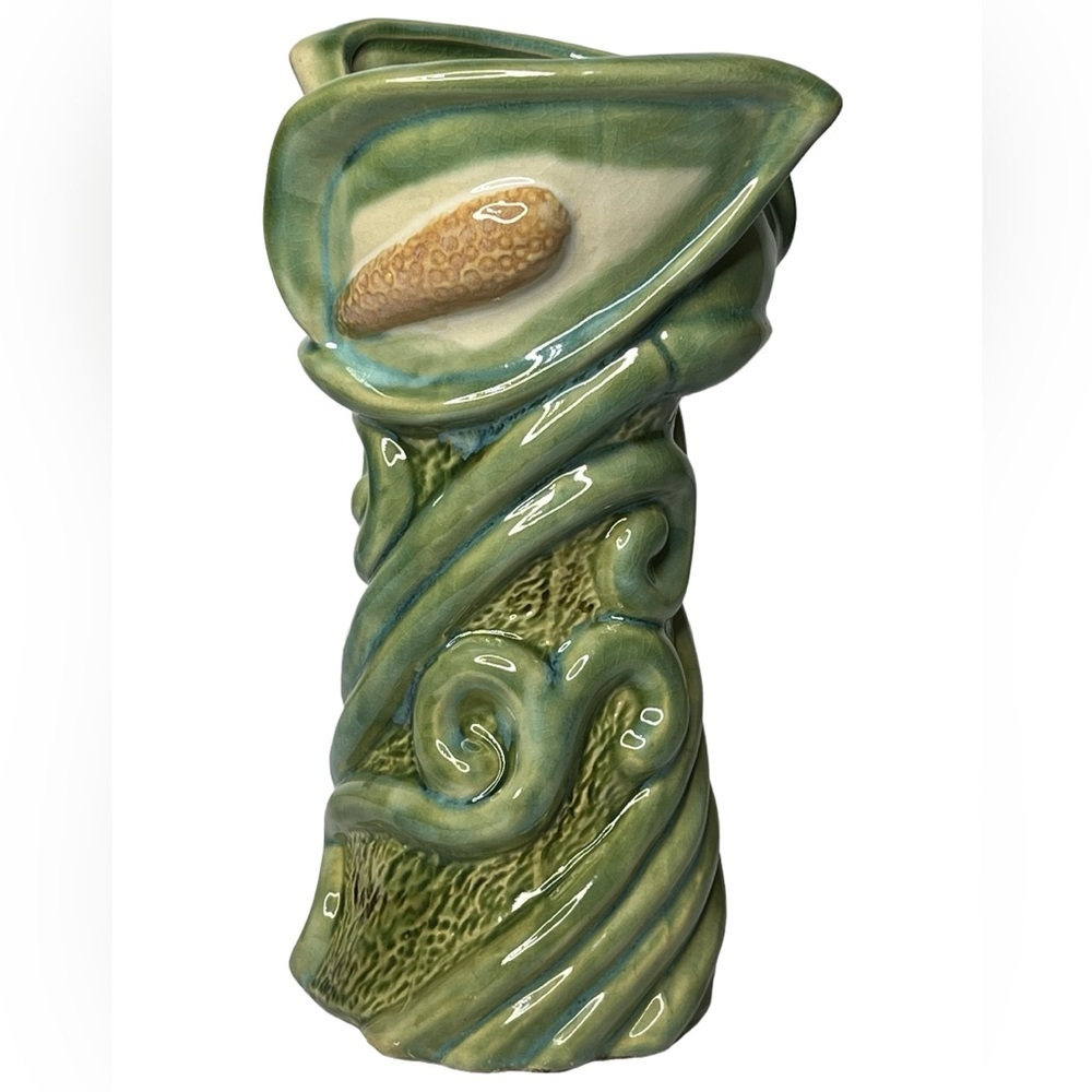 Vintage Handmade Ceramic Vase 3-D Peace‎ Lily 10" Tall